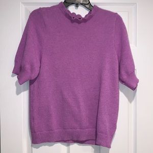 Halogen Lavender Lettuce Collar Short Sleeve Sweater 👚 size M 🤩 MC